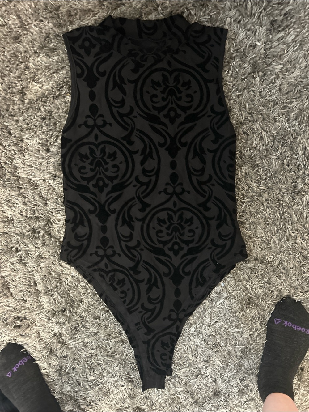 See Through Black Patterned Sleeveless One-Piece